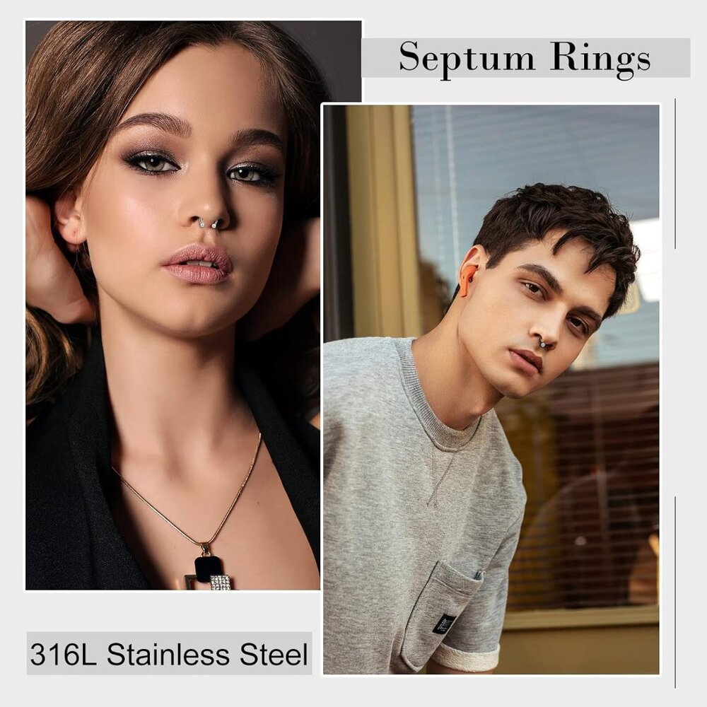 20-30 Pcs Septum Rings 16G Septum Jewelry - Surgical Steel Piercings Horseshoe H - Picture 6 of 7